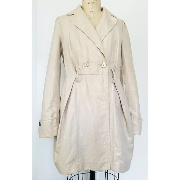 AX Armani Exchange Womens Linen Trench Coat Tan with Metallic Gold Thread  M - Picture 6 of 11